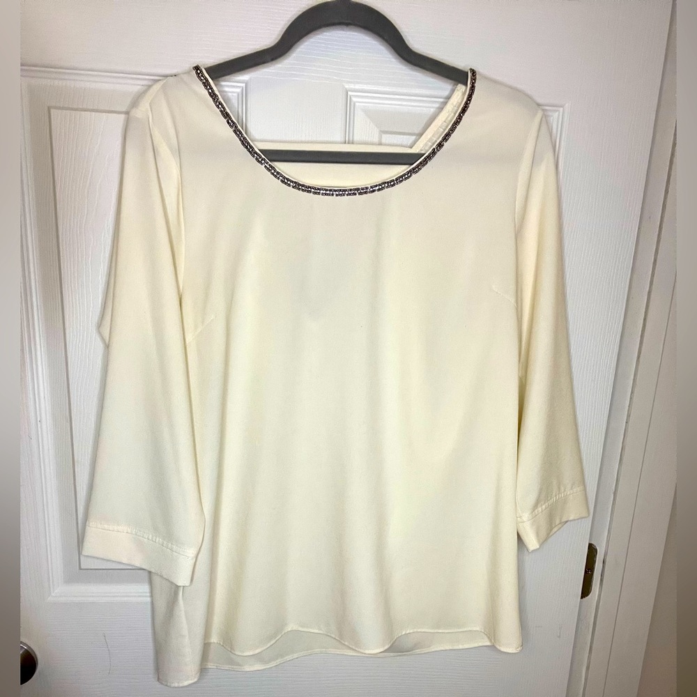 Gorgeous Skies are Blue cream blouse with silver beading.   Size L